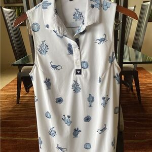 Bad Birdie Sleevless polo  with Blue Cactus Design